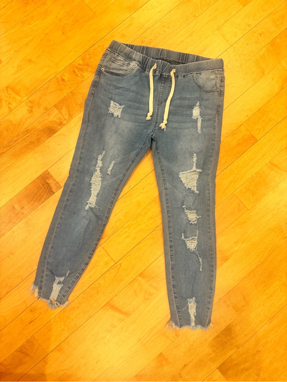 American Bazi Distressed Drawstring Jeggings - Blue